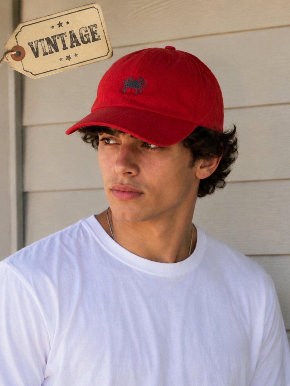 Vintage Y2 ADAMS Red Crab Leather Strap Dad Hat Jimmy and Sonk Adjustable Cap